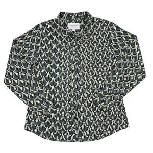 Rochelle Behren The Shirt Womens Size Large Green Gold Peacock Button Up Casual